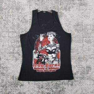 Iron Horse Saloon Shirt Womens Medium Black Tank Top Biker Bar Motorcycle Tattoo